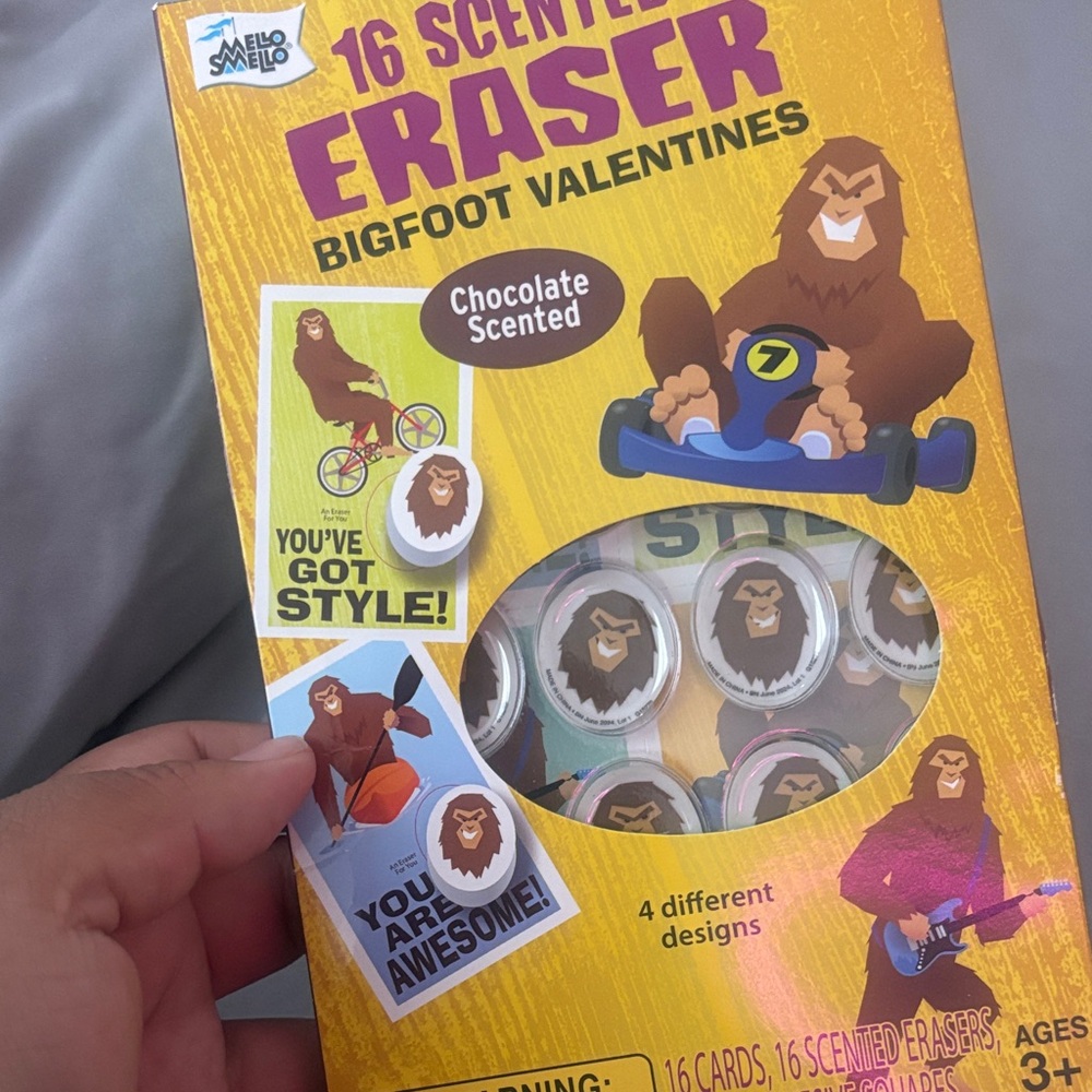 Bigfoot Valentines Scented Erasers - Chocolate Scented